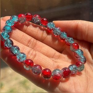 Vibrant Red and Blue Beaded Bracelet